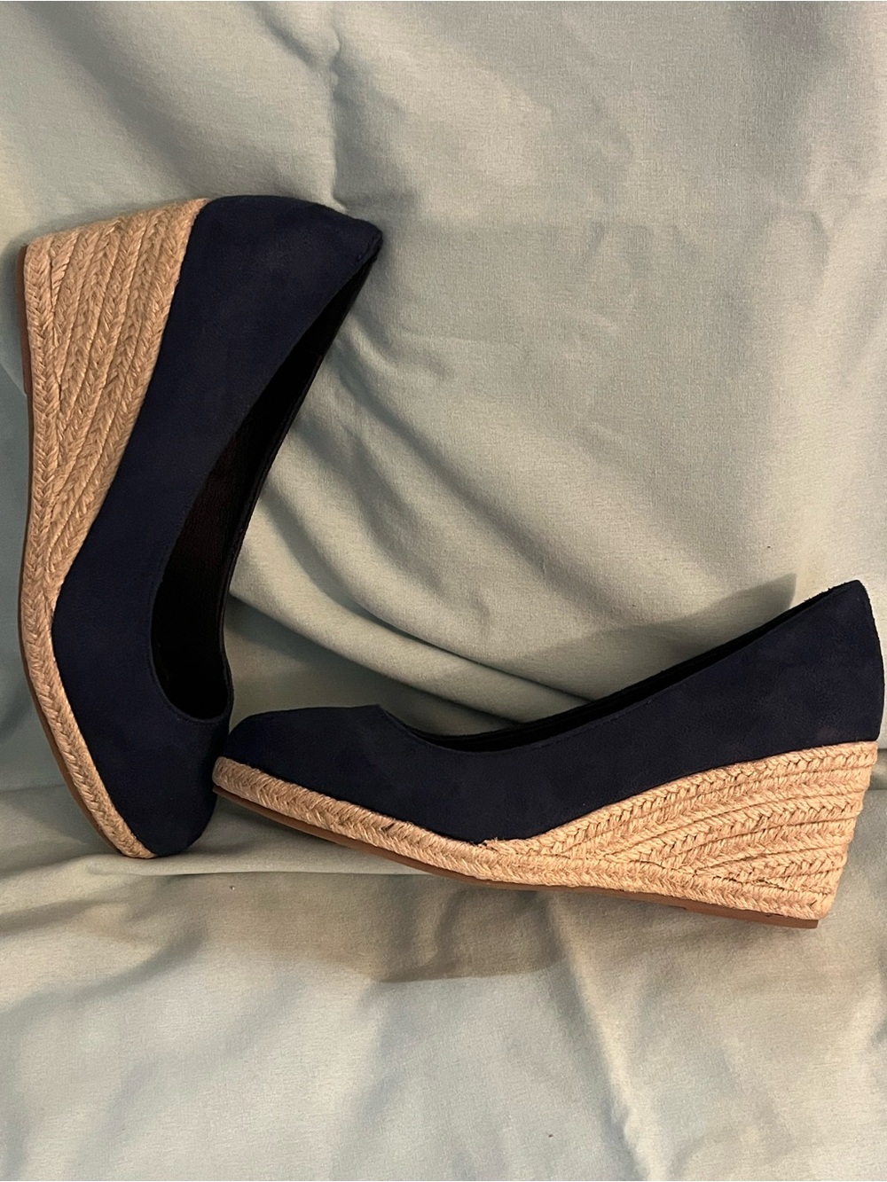 Canvas Navy Espadrille Wedge PumpsClassic Summer Style (New W
